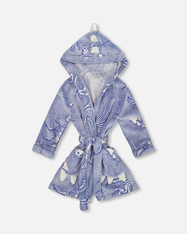 Deux par Deux Children’s Plush Glow in the Dark Bathrobe in  Dinosaur and Unicorn Print