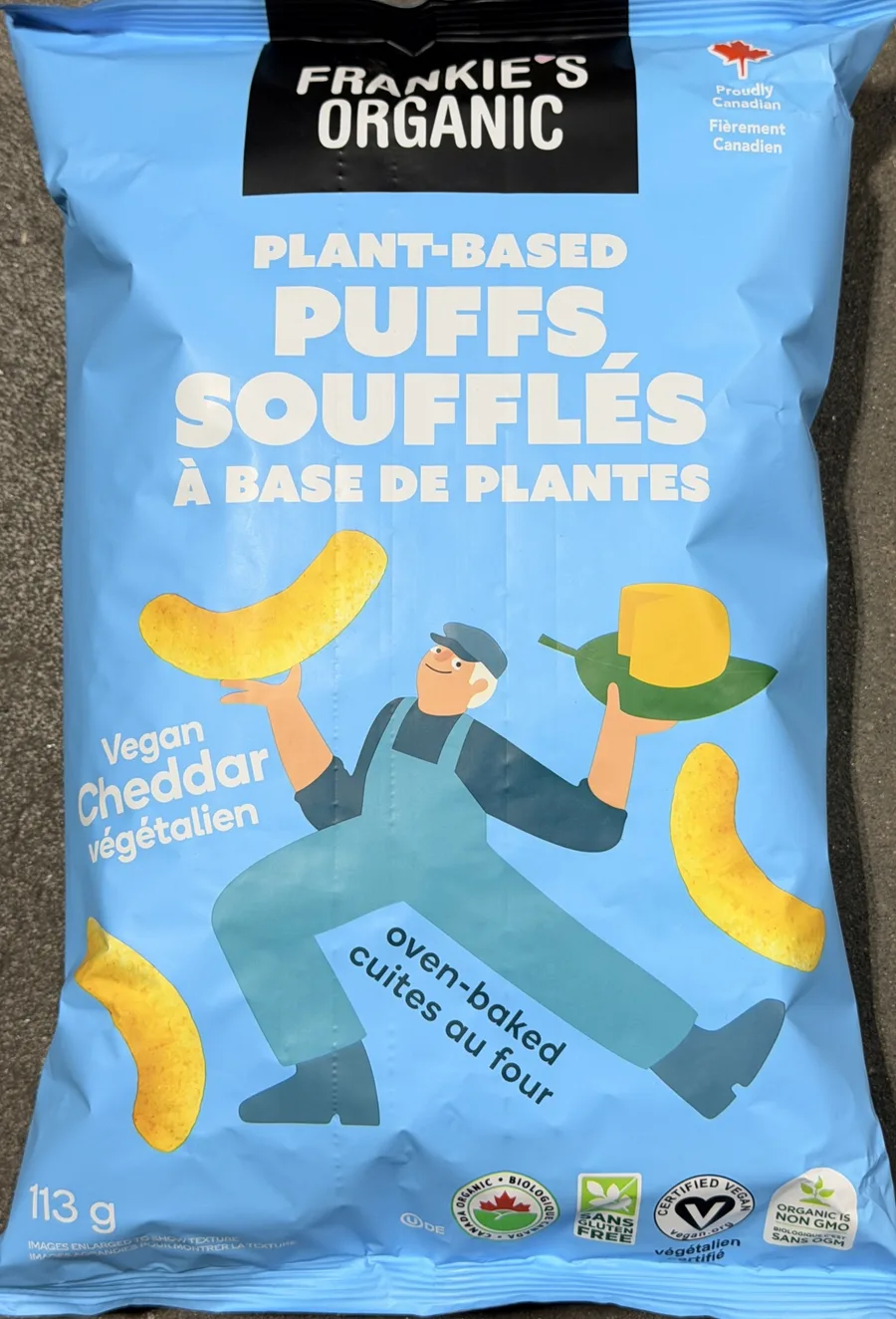 Plant-based cheddar corn puffs and crunchies