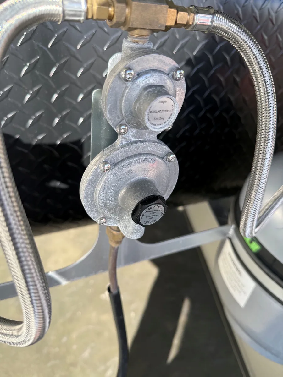 Two-stage LPG gas pressure regulator for Snowy River and Newgen caravans